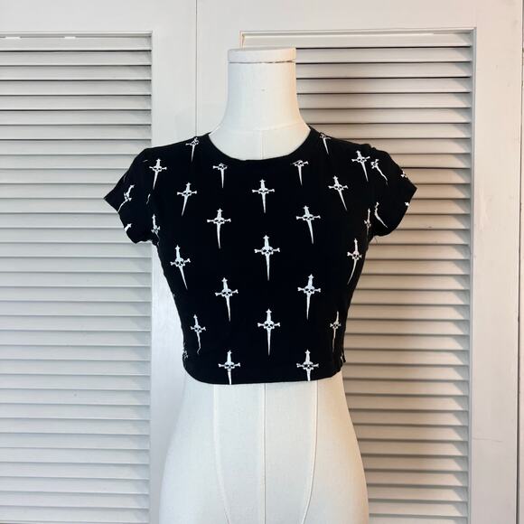 Lip Service Los Angeles Cross Print Crop Top Black White Small Y2K Gothic Punk - Picture 2 of 6